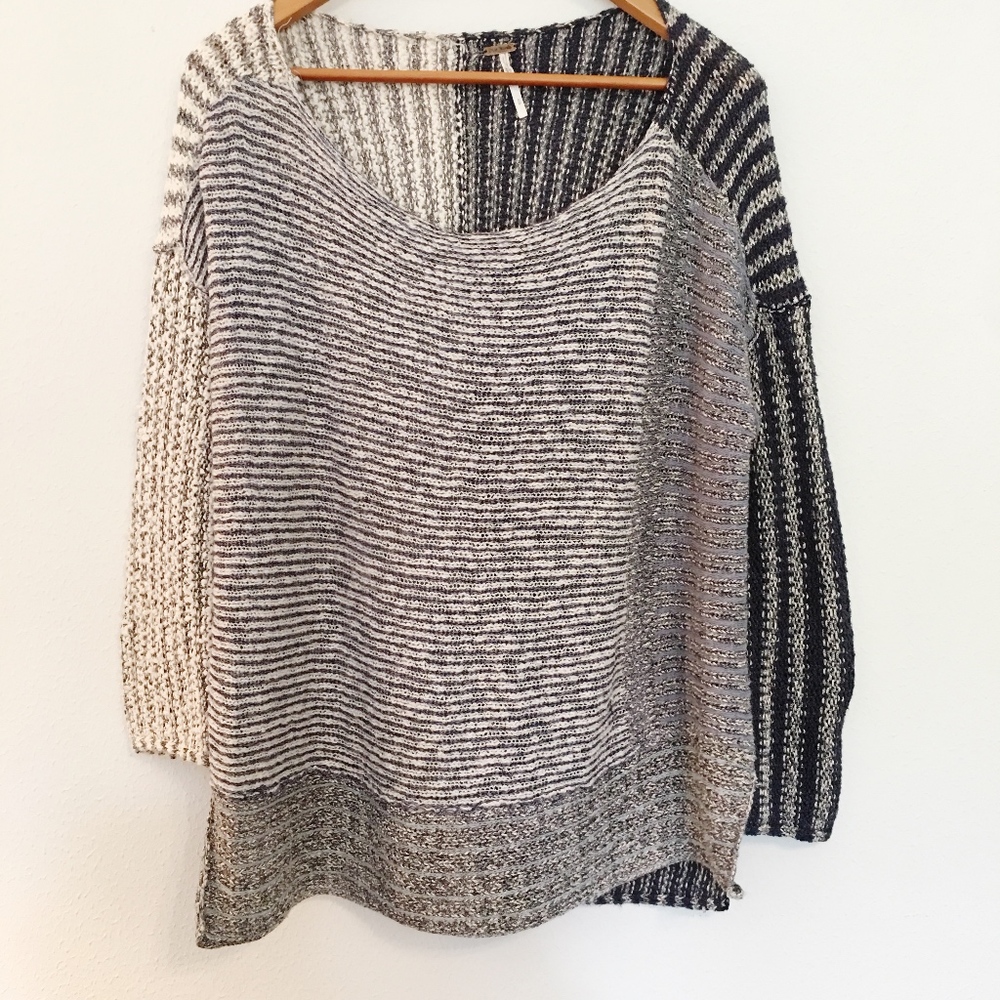 Free People oversized sweater striped  mixed knit
